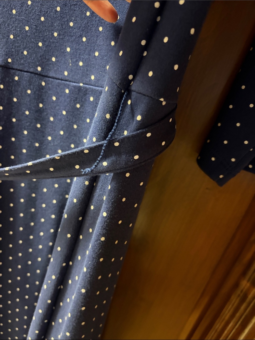 Lands' End Navy Polka Dot Dress with Tie Waist - Picture 3 of 8